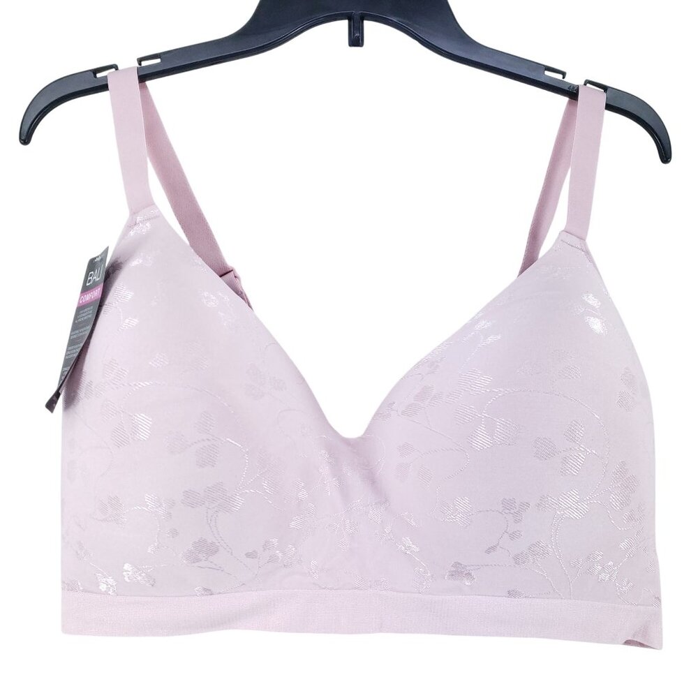 Bali Comfort Revolution Wirefree Bra 3XL Pink Nylon/Spandex Floral Design Adjust